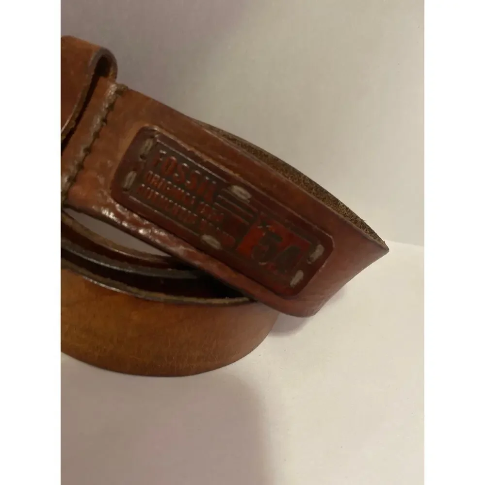 Fossil distressed Leather Belt 1954 Mens Sz 42 Brown silver tone buckle classic